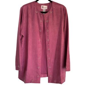 Vintage Y2K Maggie Sweet Purple Faux Suede Cardigan Coat Blazer Women Size L